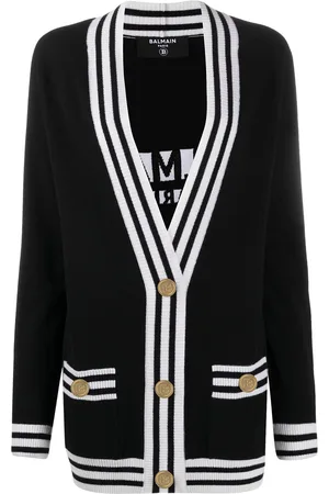 Balmain Stripe-trim longline cardigan