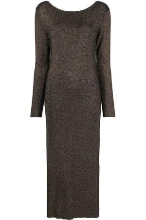 N.PEAL Metallic-knit open-back midi dress