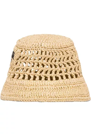 Prada Logo-embroidered woven raffia hat
