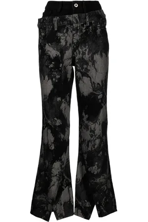 Feng Chen Wang Embroidered double-waisted flared jeans