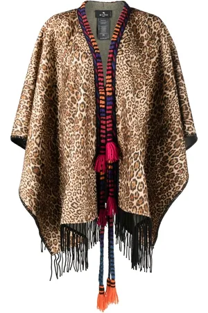 Etro Fringed Animalier wool cape