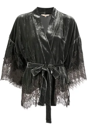 Gold Hawk Lace-detail velvet belted jacket