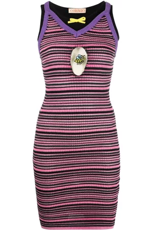 CORMIO Striped cotton-silk-cashmere bodycon dress