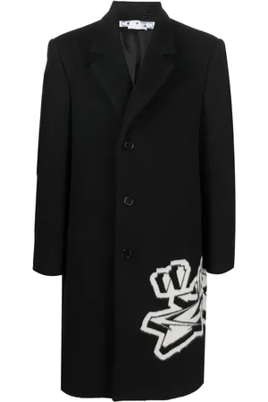 OFF-WHITE Intarsia-graffiti logo single-breasted coat