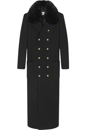 Saint Laurent Faux-fur trim double-breasted coat