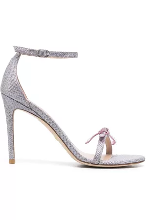 Stuart Weitzman 95mm bow-detail metallic-effect sandals