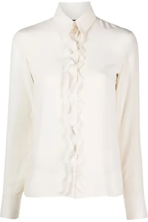 CHANEL 2000s frilled-detailing silk shirt