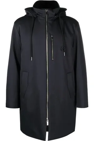 Giorgio Armani Drawstring-hooded zipped coat