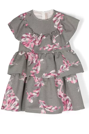PUCCI Junior Girls Casual Dresses - Floral dogtooth-print dress