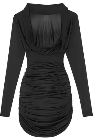 Saint Laurent Ruched curved-hem long-sleeve dress