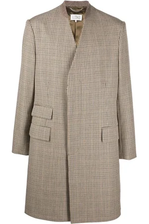 Maison Margiela Herringbone-pattern collarless coat