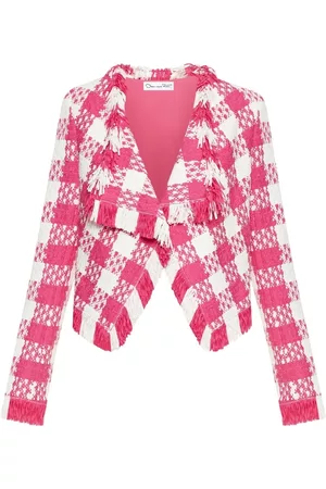 Oscar de la Renta Check-print woven open-front jacket