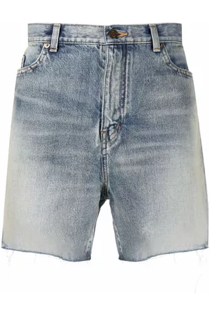 Saint Laurent Men Shorts - Raw-edge cotton denim shorts