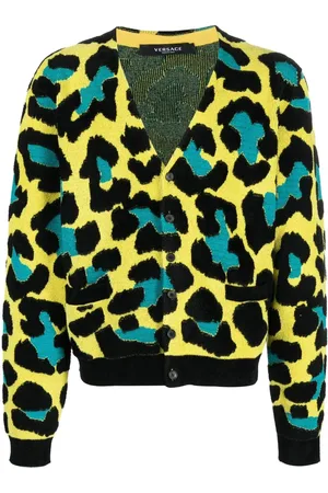 VERSACE Leopard-print V-neck cardigan