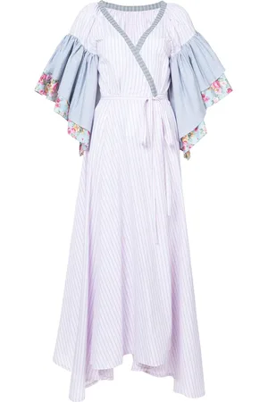 Natasha Zinko Floral striped ruffle sleeve wrap dress