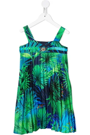 VERSACE Graphic-print pleated silk dress
