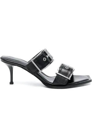 Alexander McQueen 75mm leather buckled mules