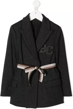 Brunello Cucinelli Girls Blazers - Tie-waist virgin wool blazer