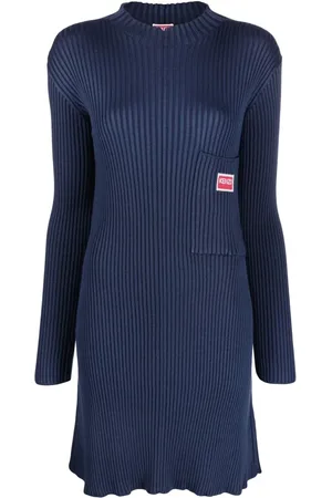 Kenzo Embroidered logo-patch ribbed-knit dress