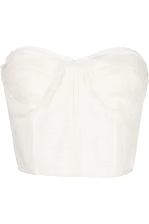 GOEN.J Chiffon-trimmed tweed bustier top
