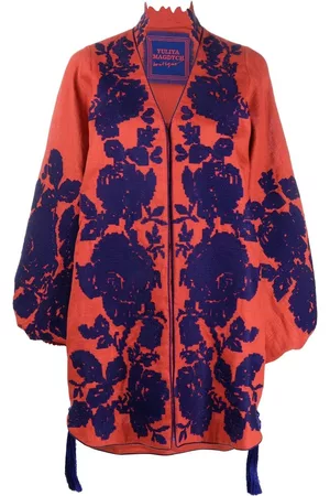 Yuliya Magdych floral-embroidered midi coat - Brown