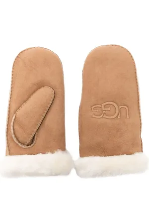 UGG Embroidered-logo shearling mittens
