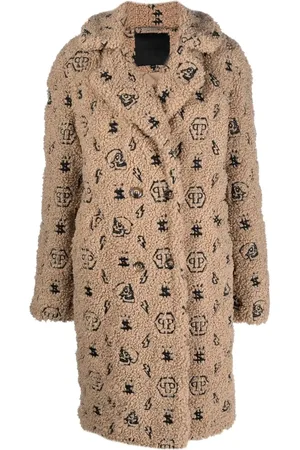Philipp Plein Faux-fur embroidered-monogram coat