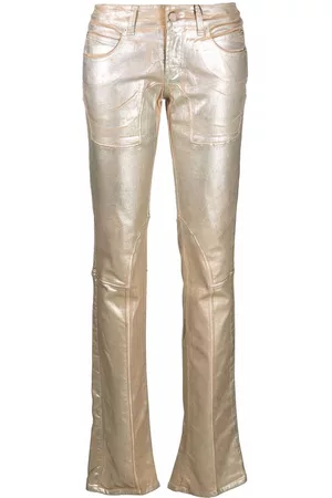 Gianfranco Ferré Women Wide Leg Pants - 1990s metallic bootcut trousers