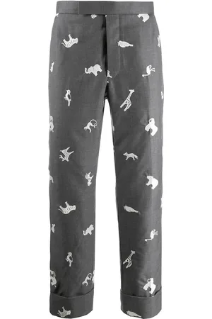 Thom Browne Animal-embroidered cropped trousers