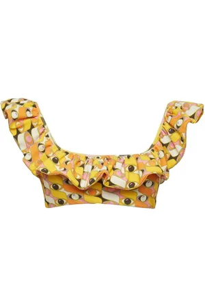 La DoubleJ Ruffle graphic-print bikini top