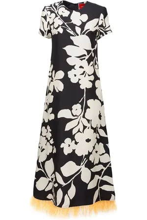 La DoubleJ Swing feather-trim silk maxi dress
