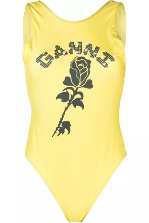 Ganni Logo-print floral swimsuit