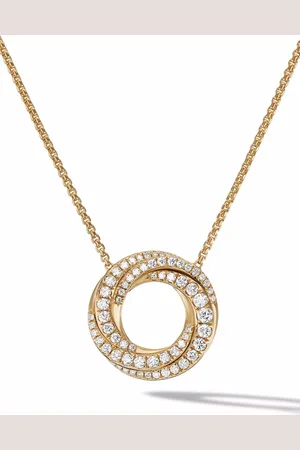 David Yurman 18kt yellow Petite Pav?? Crossover diamond pendant necklace (15.5mm)