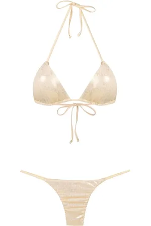 AMIR SLAMA Metallic-effect halterneck bikini