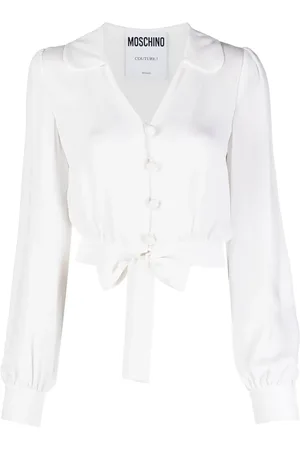 Moschino Cropped tied-hem silk blouse