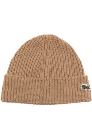 Lacoste Men Beanies - Logo-patch ribbed-knit beanie