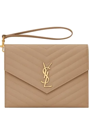 Saint Laurent Ysl Monogram Quilted Envelope Clutch Bag Nero