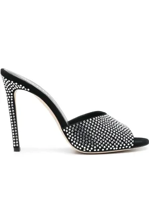 PARIS TEXAS 110mm crystal embellished suede mules
