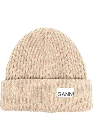 GANNI Women Beanies - Logo patch knit beanie