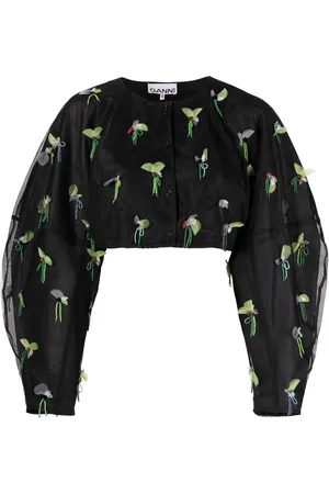 Ganni Bead-embellished cropped blouse