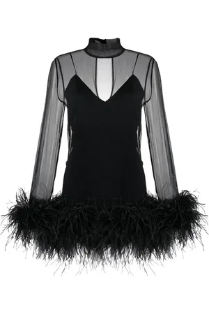 ‎Taller Marmo‎ Feather-trim long-sleeve mini dress