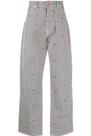 Kenzo Striped Floral Print Straight Leg Jeans