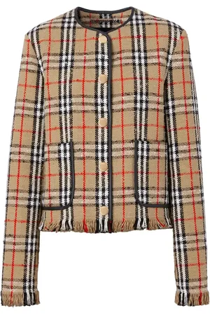 Burberry Vintage-Check Boucl?? collarless jacket