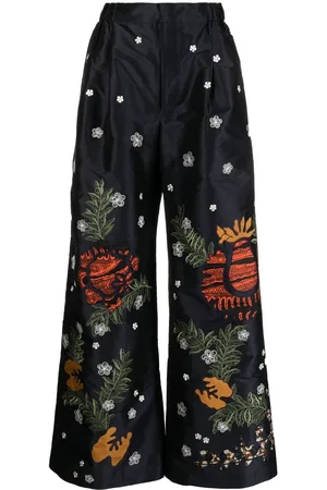 BIYAN Wide-leg floral-print trousers