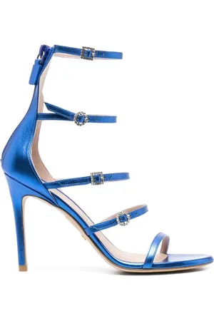 Stuart Weitzman 100mm crystal-buckle metallic sandals