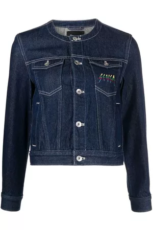 AGNÈS B. Embroidered-logo collarless denim jacket
