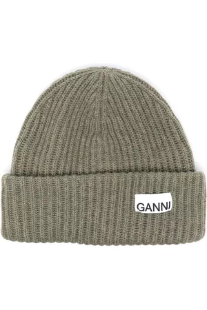 Ganni Women Beanies - Logo-patch ribbed-knit beanie