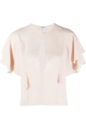 Filippa K Keyhole-neck frilled-sleeved blouse