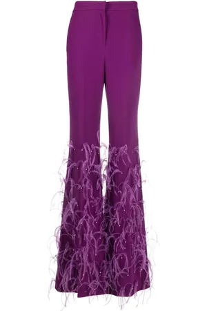 Elie saab Feather-trim crepe flared trousers