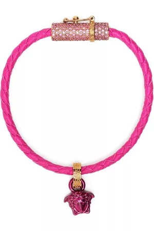 VERSACE Leather crystal-embellished bracelet